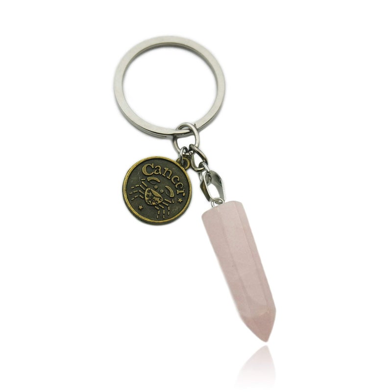 ZUOPIPI Zodiac Crystal Stone Keychain Natural Rose Stone/Red Agate/Aventurine Healing Crystal Keychain (Cancer) - Image 1